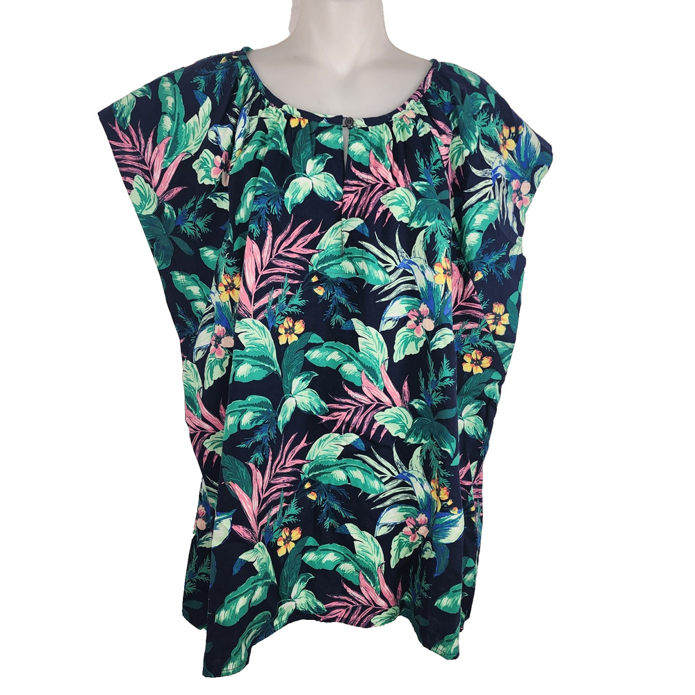 Loft Womens Top Botanical Printed Sleeveless Pleated Floral Tropical Colorful XL